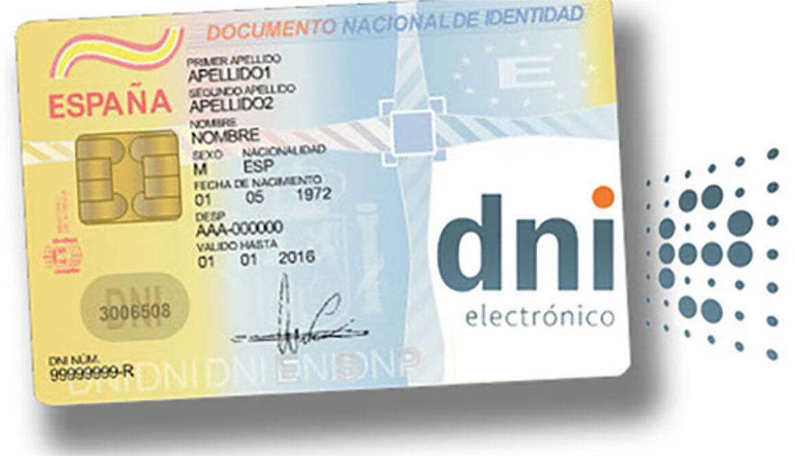 Imagen de un Documento Nacional de Identidad Electrónico (DNI) de España, mostrando sus características de seguridad avanzadas y un diseño moderno.